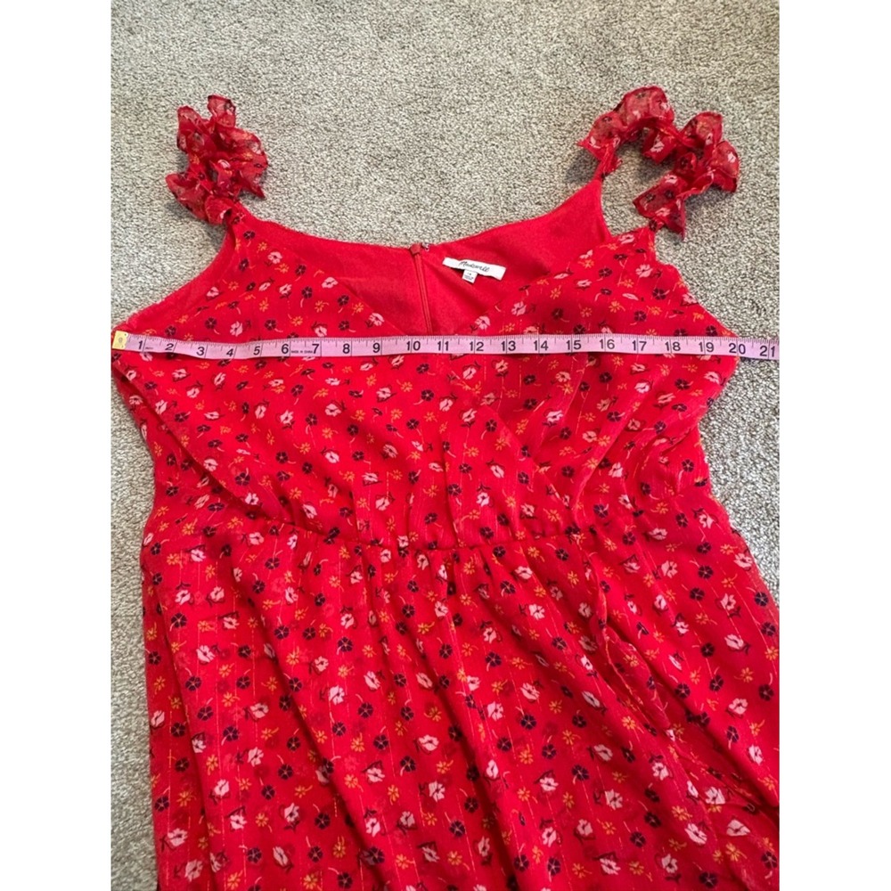 Madewell Red Floral Sleeveless VNeck Ruffle Lined Summer Dress Size 16 - Picture 8 of 10